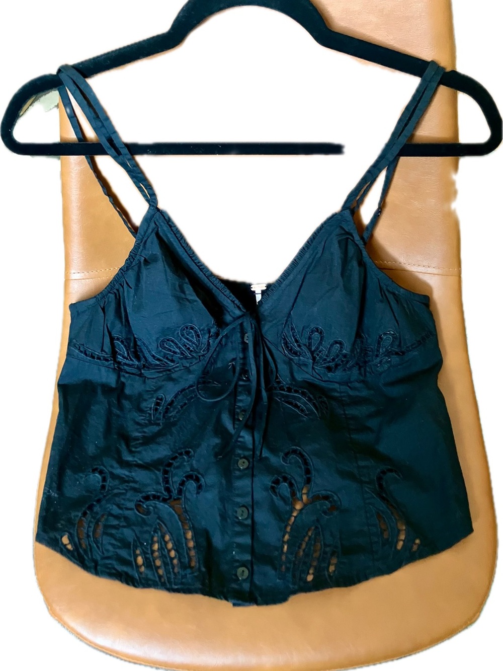 Free People Black Embroidered Tie-Front Bandeau Cami